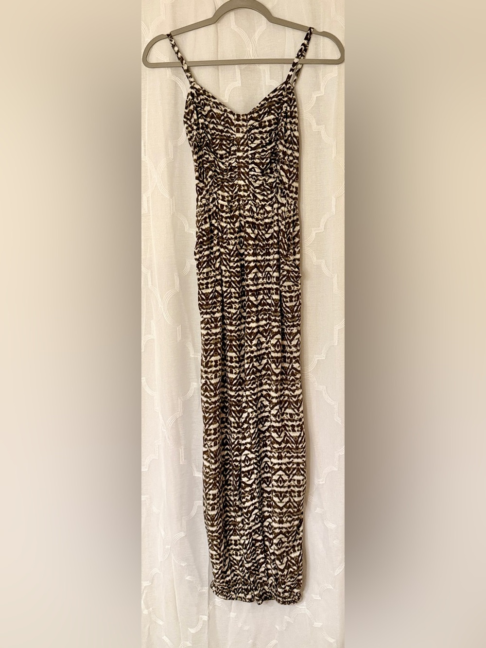 Aeropostale Brown Cream Abstract Print Jumpsuit Spaghetti Strap XS